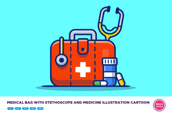 Medical Bag with Stethoscope Cartoon: Graphics for Crafts and Content